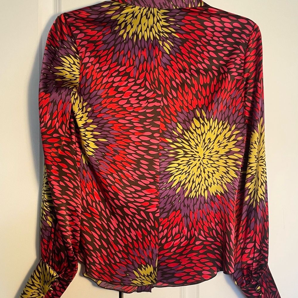 Red, Brown, Purple Graphic Long Sleeve Blouse